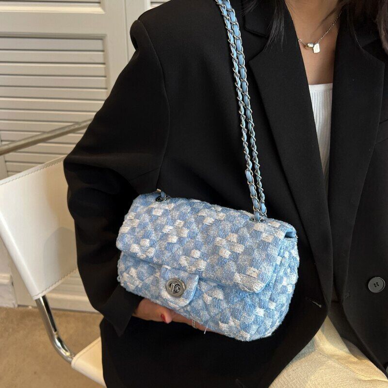 Fabric Flap Crossbody Bags Women Travel Chain Handbags Shoulder Bag