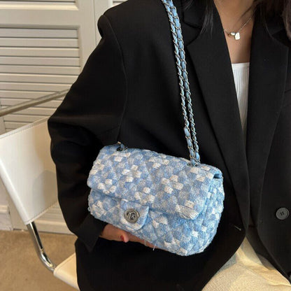 Fabric Flap Crossbody Bags Women Travel Chain Handbags Shoulder Bag
