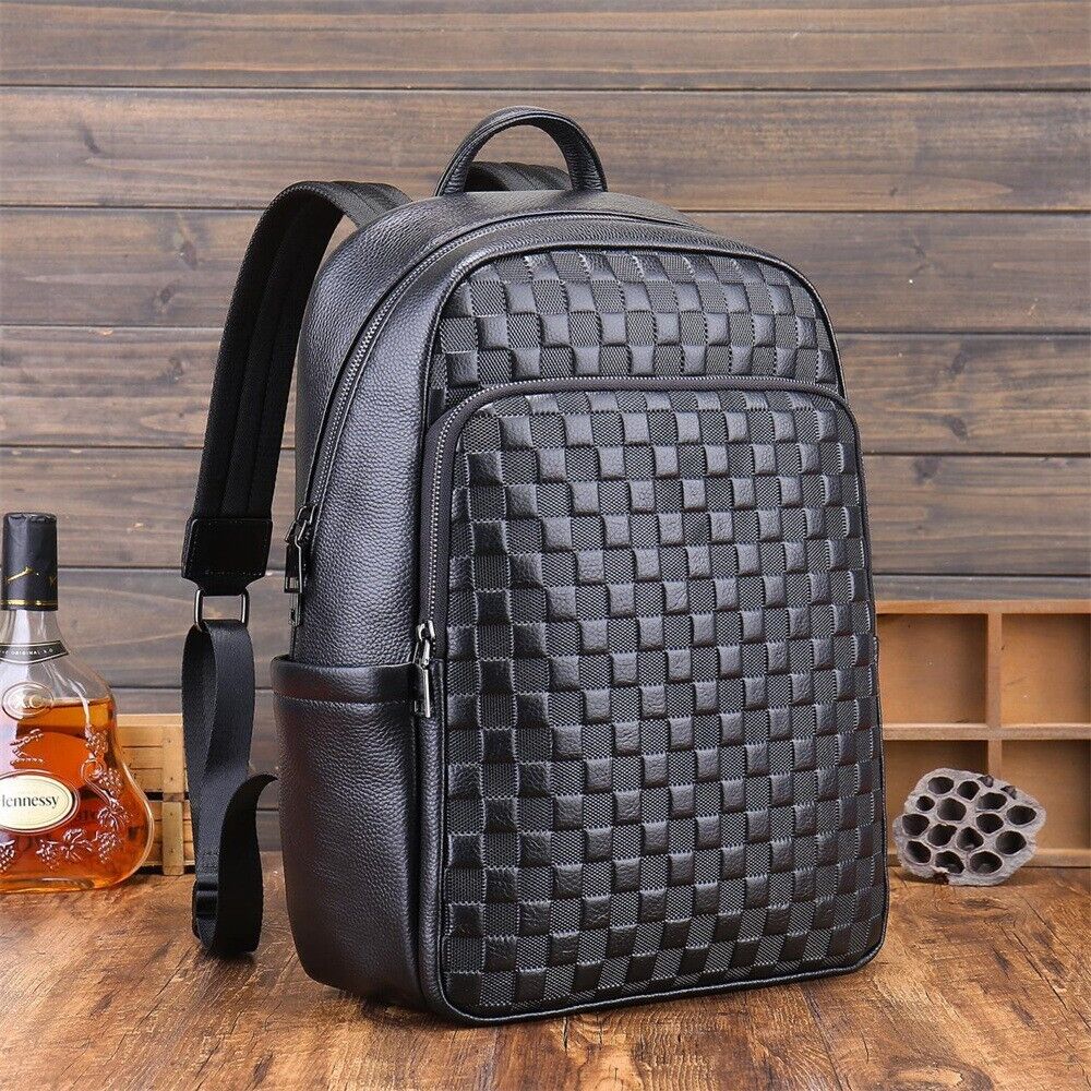 Top Cow Leather Black Men's bag, Soft Leather Large Capacity Backpack Travel Bag