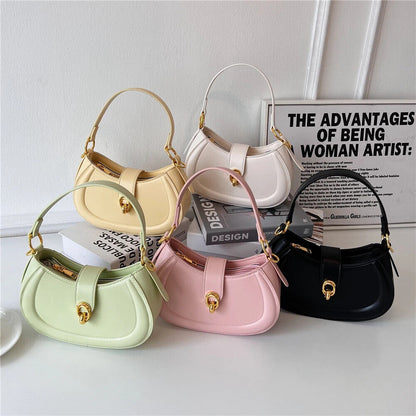 Saddle Shoulder Cossbody Bags Women Short Handle Half Moon PU Leather Handbags