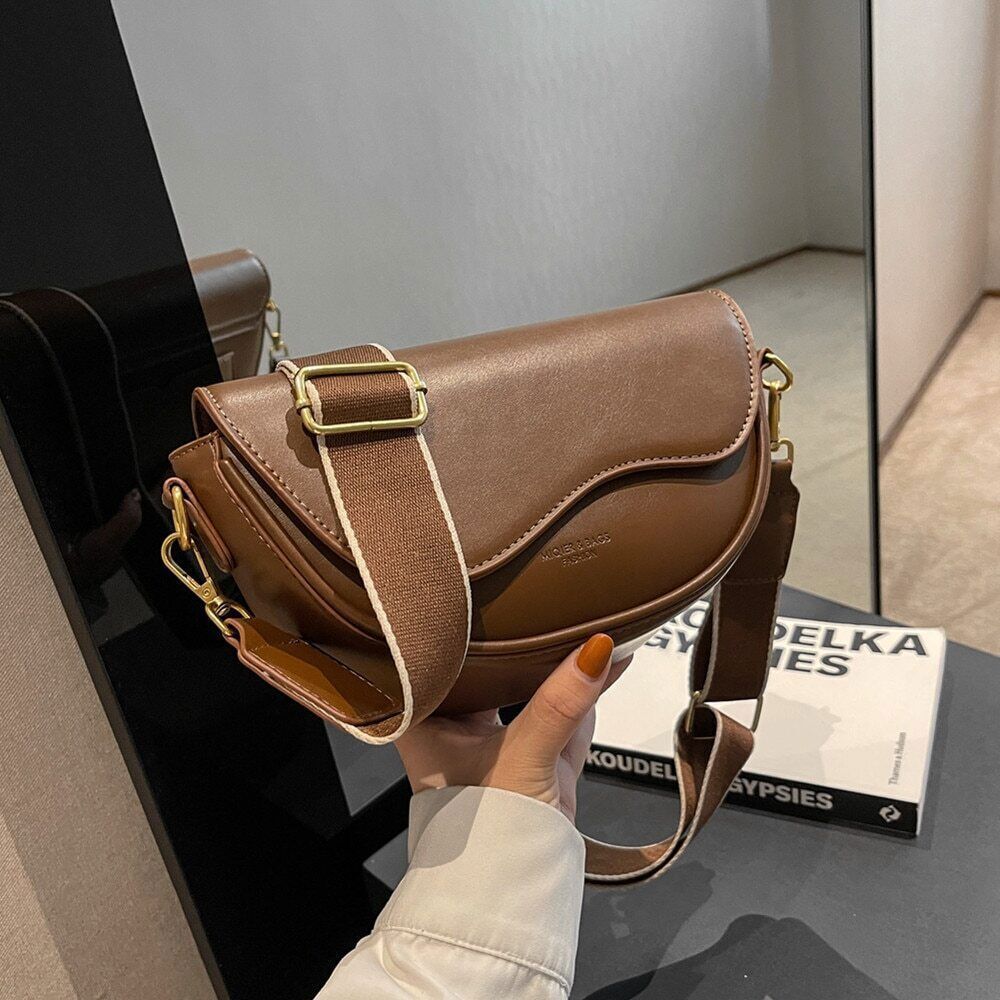 Saddle Small Shoulder Crossbody Women Wide Strap Ladies Handbags