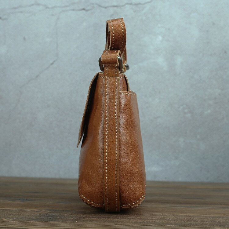 Vintage Messenger Bag Genuine Leather Shoulder Sling Purse 19*15*7CM Shell Brown