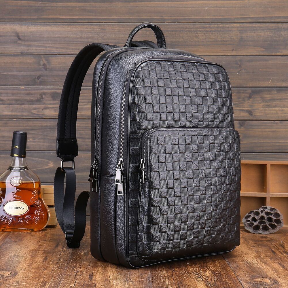 Top Cow Leather Black Men's bag, Soft Leather Large Capacity Backpack Travel Bag