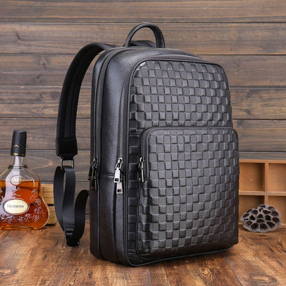 Top Cow Leather Black Men's bag, Soft Leather Large Capacity Backpack Travel Bag