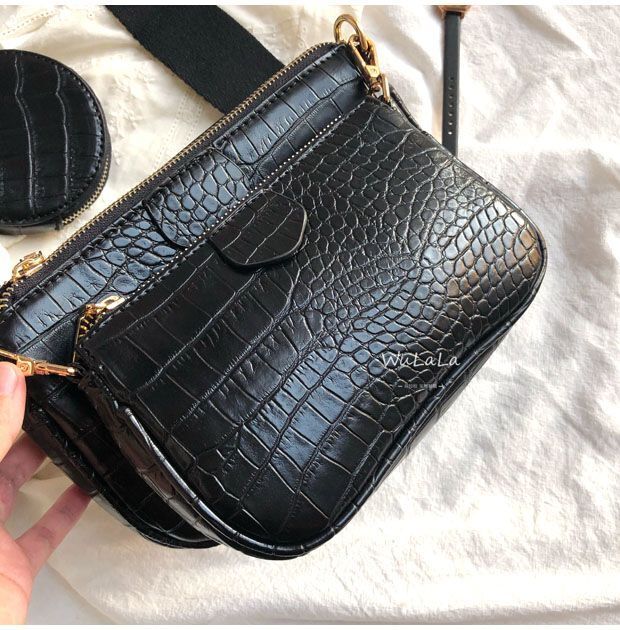 Vintage Shoulder Bag Wide Strap Crocodile Print Crossbody Bag 120CMChain Leather