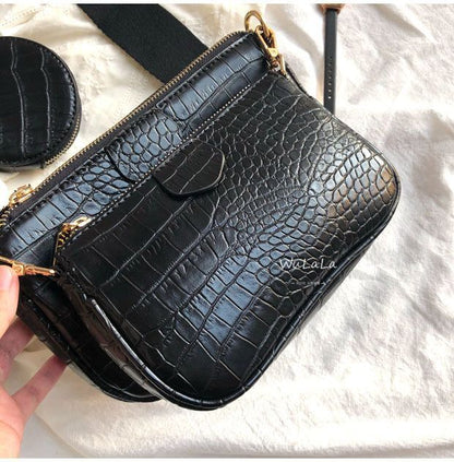 Vintage Shoulder Bag Wide Strap Crocodile Print Crossbody Bag 120CMChain Leather