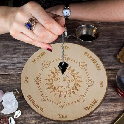 Meditation Board Divination Pendulum Star Sun Moon Healing Plate 25x0.3cm Wooden