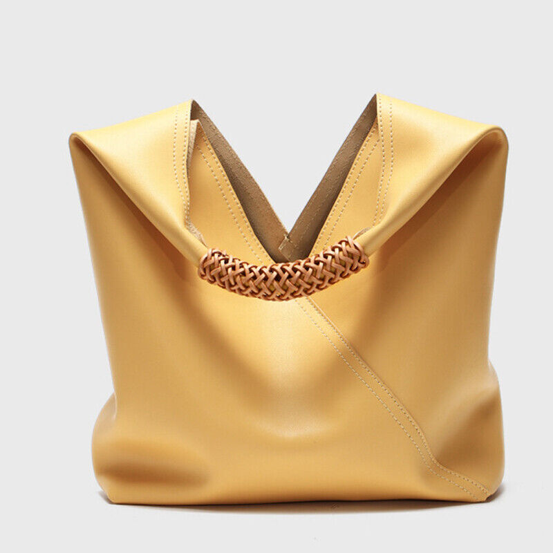 100% Genuine Leather Women's Designer Tote Underarm Bag Handbag Bucket Woven Bag