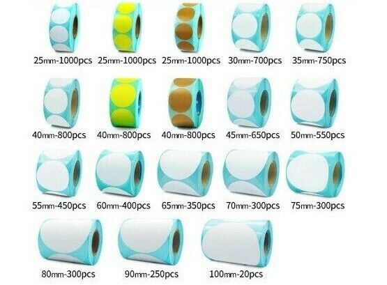 Direct Thermal Labels Roll White Round Stickers Packing Seal Adhesive Top Coated