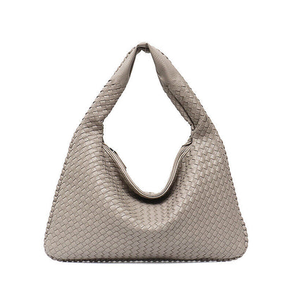 Leather Bag Woven Female Handbag Big Patchwork Zipper Women Shoulder Bags