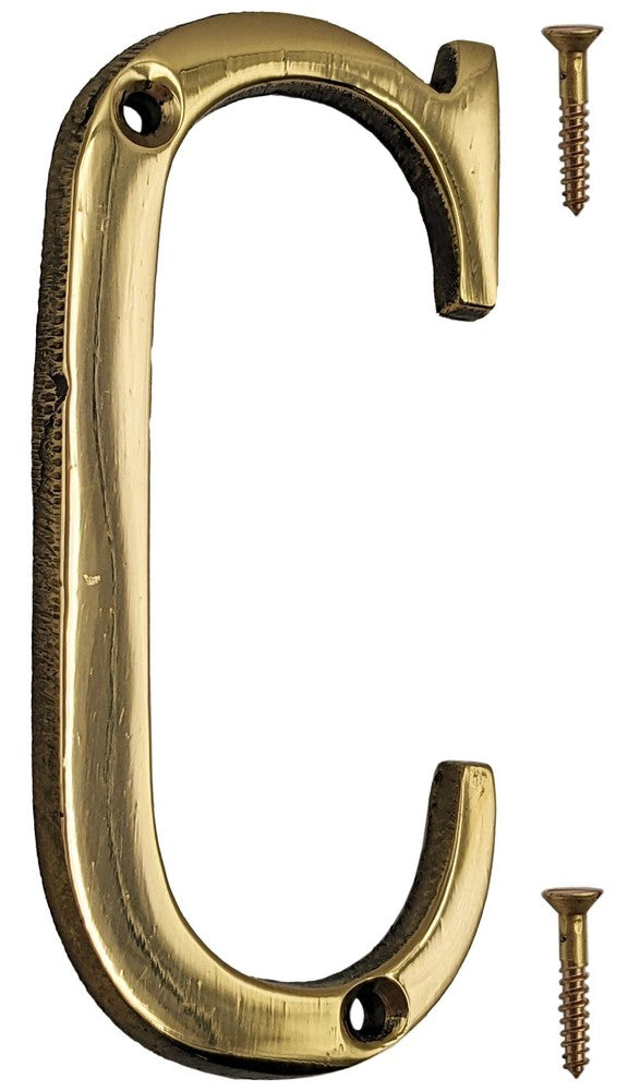 4-inch House Letter with Mounting Screws, Polished Brass, Shiny Gold Color