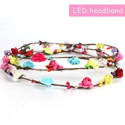 Flower Crowns Neon Headband Adjustable Garland Glow Nights 10 LED Wreath Plastic