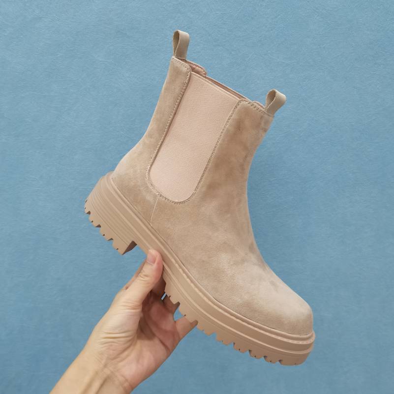 Women Ankle Boots Genuine Leather Boots Platform Chunky Low Heel Short Booties