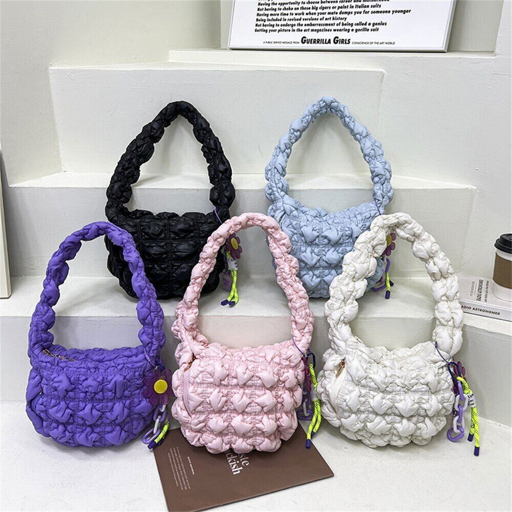 Nylon Women Shoulder Bags Lady Handbags Pleated Underarm Bag Small