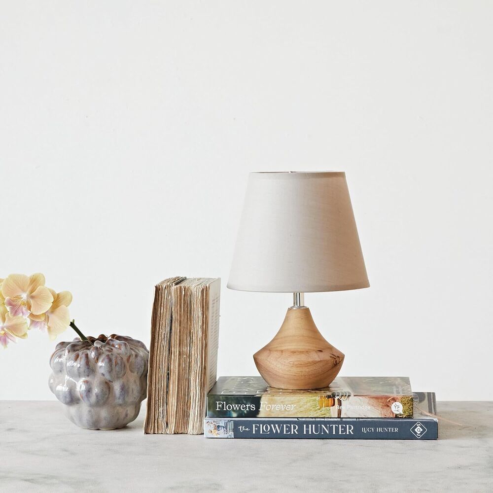 Eucalyptus Wood Table Lamp with Linen Shade Natural Home Decoration Desk Gift