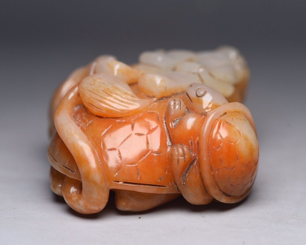 Collection Chinese Hetian Jade Carving Dragon Turtle Statue Exquisite Figurines