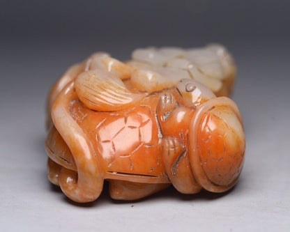 Collection Chinese Hetian Jade Carving Dragon Turtle Statue Exquisite Figurines