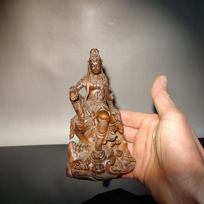 Avalokitesvara kwan yin statue Wood Figure Guanyin room decor wooden carving art