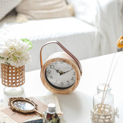 Wooden Table Clock Small Round Non-Ticking Battery Operated Hanging Home Decor