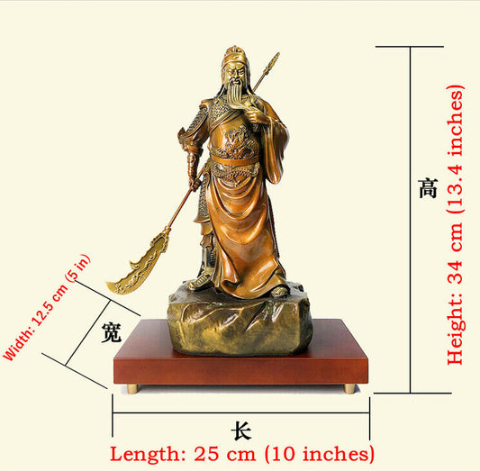 34cm, BRASS copper GuanGong Guan Yu Gong,pure Buddha Warrior God wealth Statue