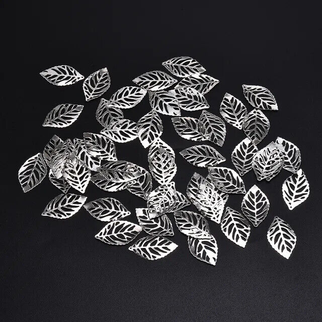 Metal Handicraft Clasps Leaf Filigree Pendant Jewelry Making Decoration 100pcs