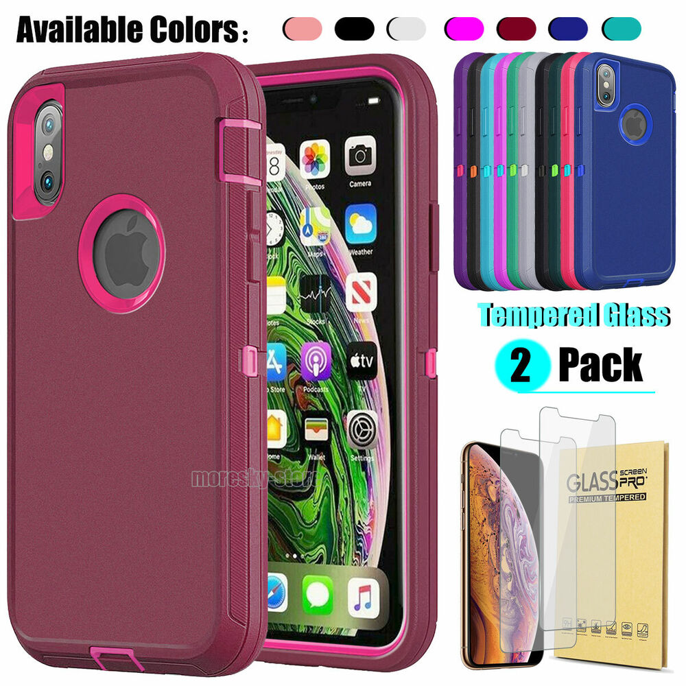 For Apple iPhone XR Case Shockproof Hard Cover with Glass Screen Protector