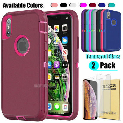 For Apple iPhone XR Case Shockproof Hard Cover with Glass Screen Protector