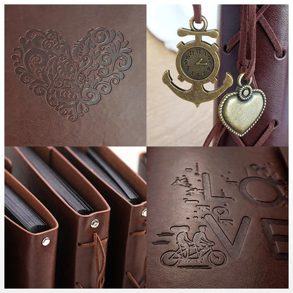 Photo Album 30 Sheet Vintage Leather Scrapbooking Book Refillable Page 21.5x17cm