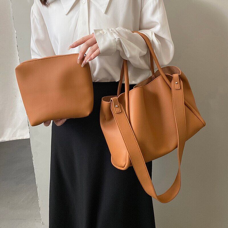 2piece/set Pu Leather Women's Handbags Ladies Tote Women Shoulder Crossbody Bag