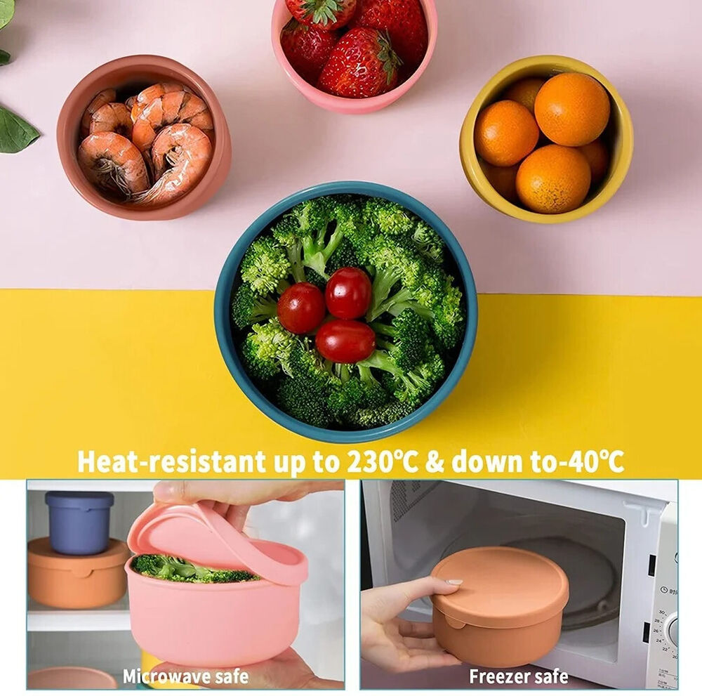 Food Storage Container Silicone Reusable W/ Airtight Lid Snack Lunch Bento Boxes