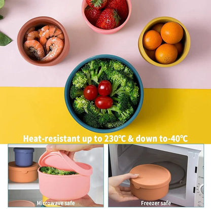 Food Storage Container Silicone Reusable W/ Airtight Lid Snack Lunch Bento Boxes