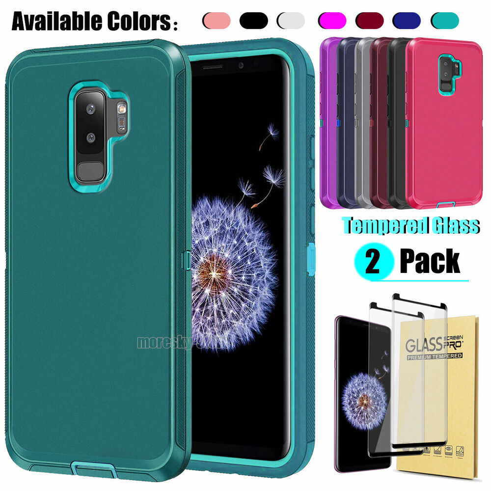 For Samsung Galaxy S9 /Plus Hard Heavy Duty Case Cover, Tempered Glass Protector
