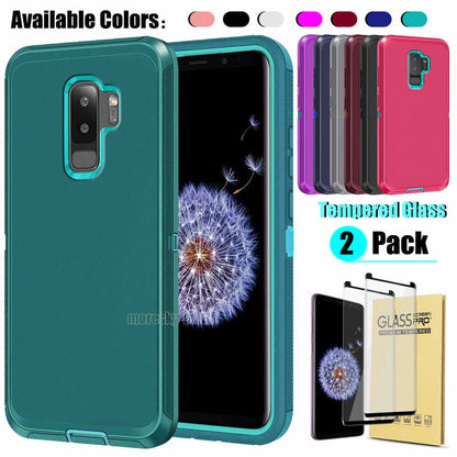 For Samsung Galaxy S9 /Plus Hard Heavy Duty Case Cover, Tempered Glass Protector