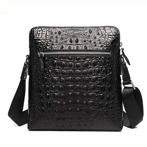 Black Top Cow Leather Shoulder Bags, New Crocodile Embossed Men's Messenger Bag