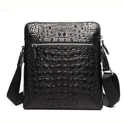 Black Top Cow Leather Shoulder Bags, New Crocodile Embossed Men's Messenger Bag