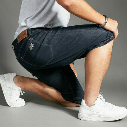 Mens Denim Shorts Stretch Leisure Straight Fit Thin Jeans Pants Summer