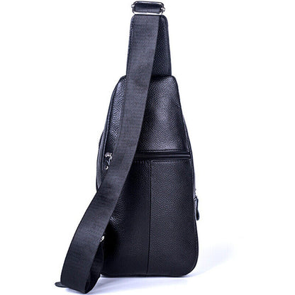Black Sling Backpack Men's Genuine Leather Crossbody Chest Bags Casual Daypack