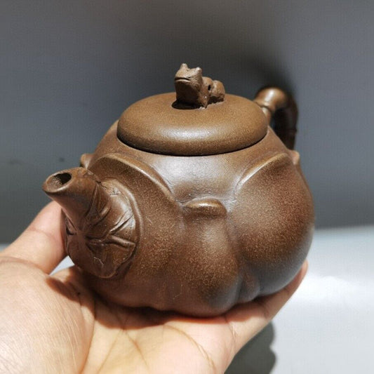 Vintage Chinese Yixing Purple Clay Teapot Zisha Ceremony Frog Lotus Leaf Teaware