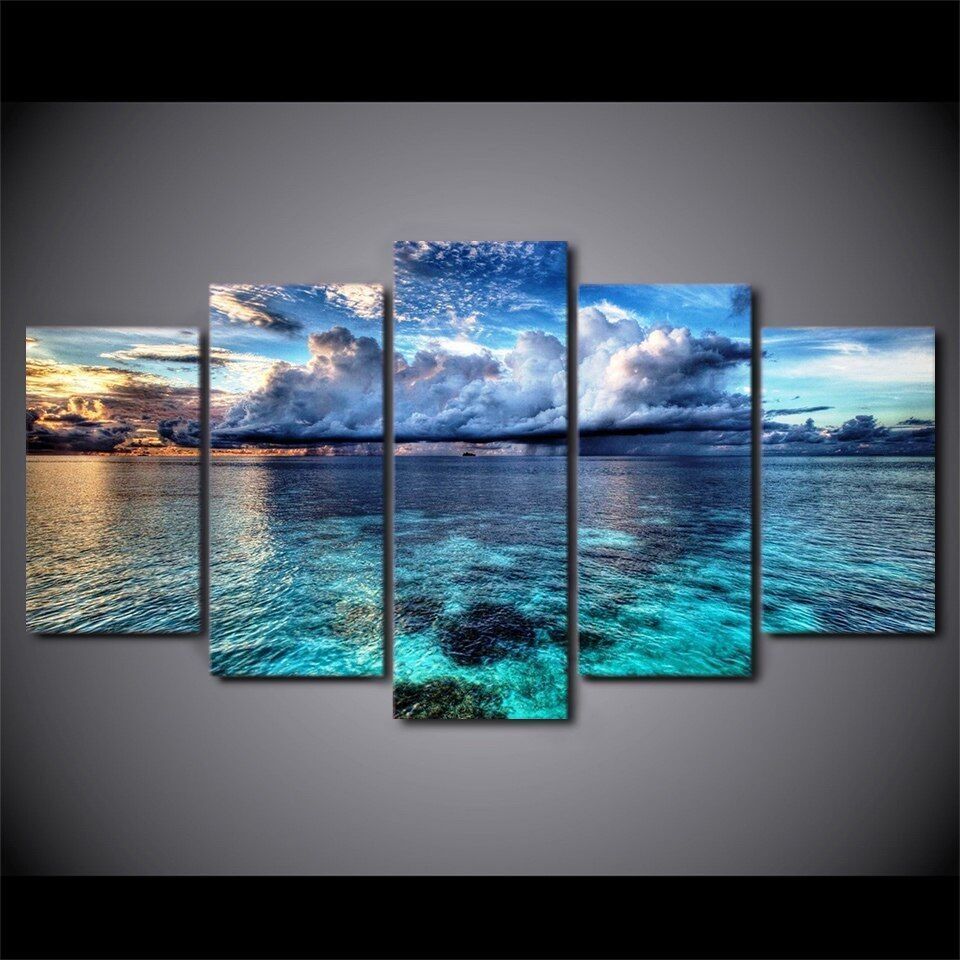 Sea Wave Landscape 5 Pieces canvas Wall Art Poster Picture Home Decor