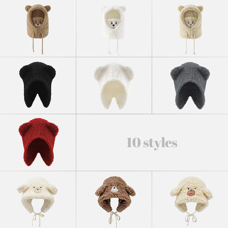Multi-functional Bear Scarf Face Cover Hat Women Cute Winter Thick Plush Scarf