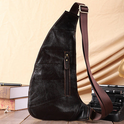 100% Genuine Leather Men's Crossbody Bag Shoulder Bags Sling Backpack for Hiking