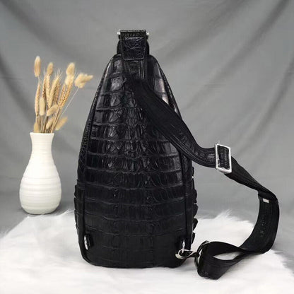 Handcrafted Nile Crocodile Skin Leather Mens Luxury Crossbody bag Sling Backpack