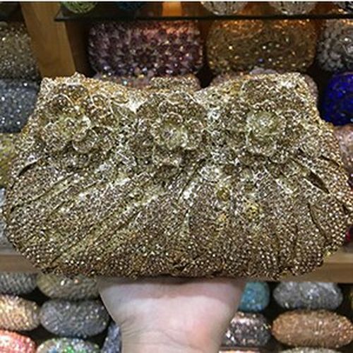 18 Colors Formal Dinner Clutch Gold Crystal Evening Purse Handbag 19.5*5*10.5 CM