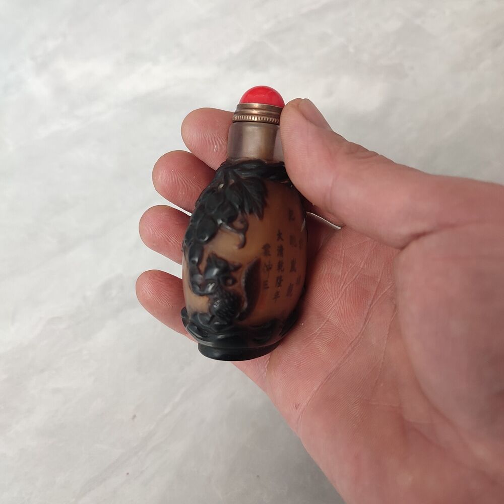 Chinese Carved Glass Snuff Bottle Inside Painting Tiger Sculpture Statue Rare
