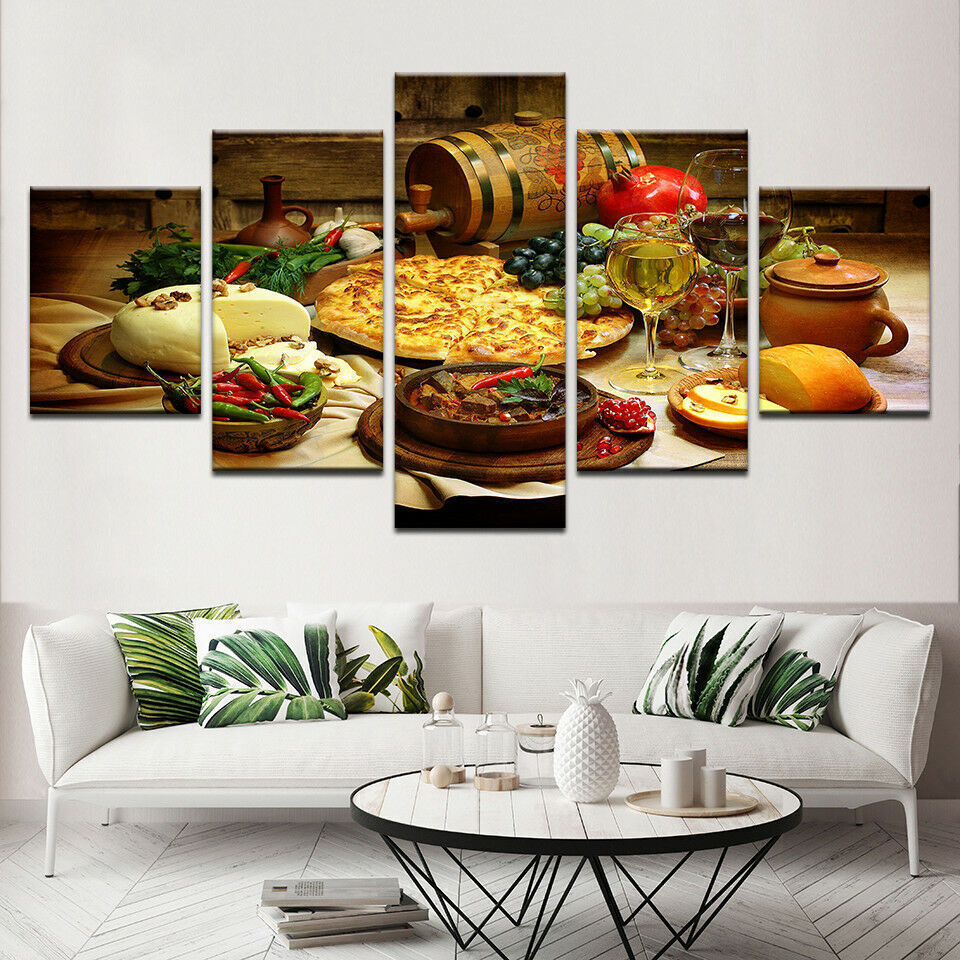 Restaurant Kitchen Food Fruit Wine 5 Pieces canvas Wall Art Picture Home Decor