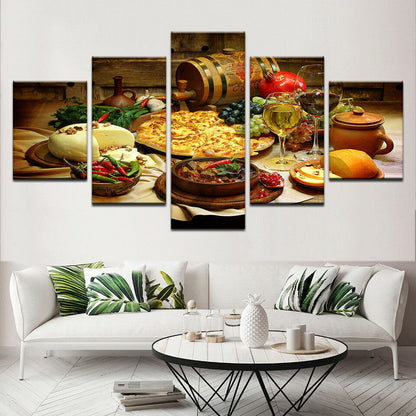 Restaurant Kitchen Food Fruit Wine 5 Pieces canvas Wall Art Picture Home Decor