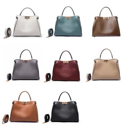 28/32cm Trapezoid Real Leather Tote Handbag Purse Fashion Shoulder Bag Briefcase