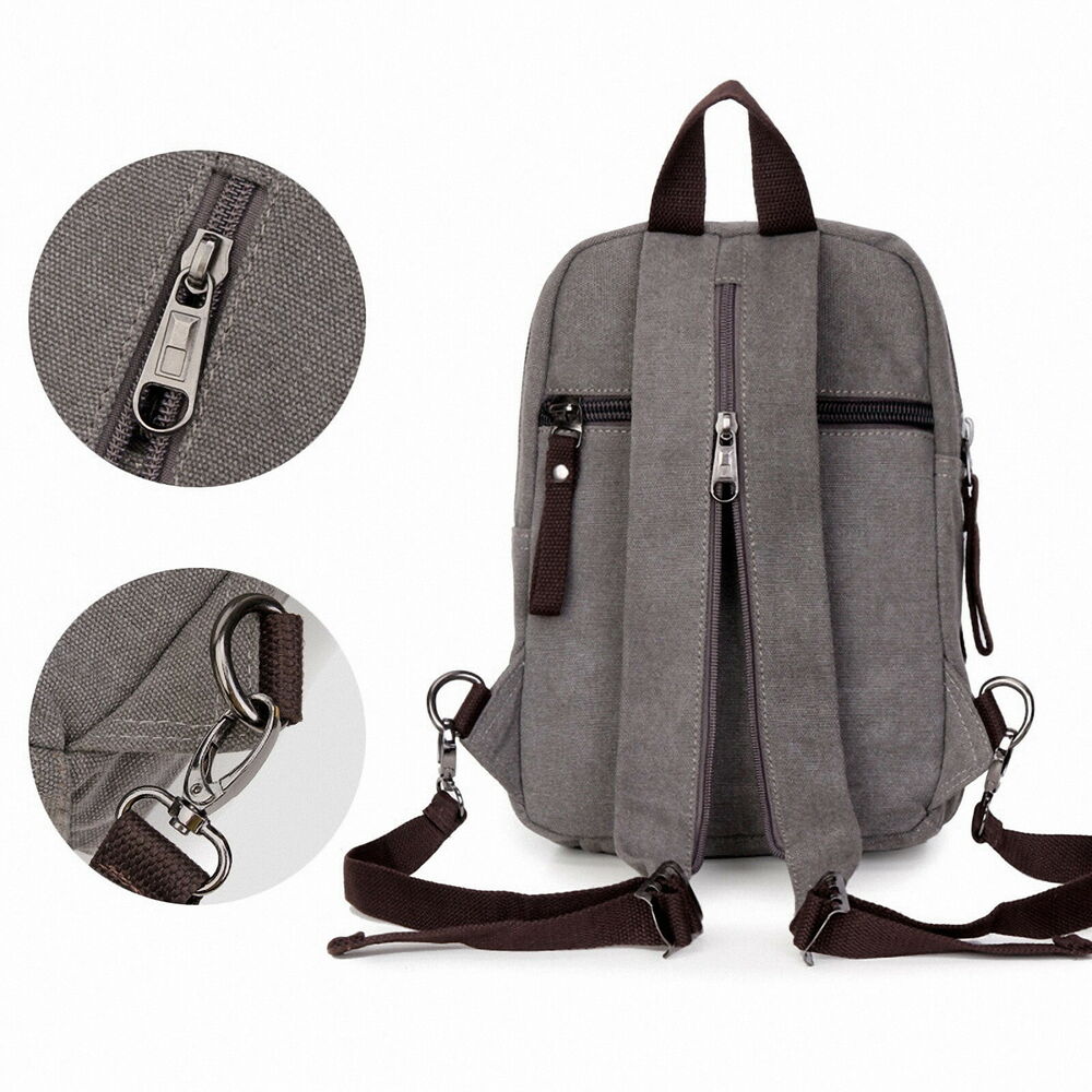 Men's Canvas Convertible Small Mini Backpack Rucksack Chest Pack Sling Bag
