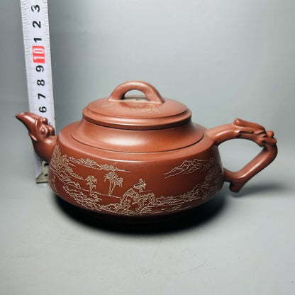 Chinese Yixing Purple Clay Teapot Zisha Ceramic Carving Nice Landscape Teaware