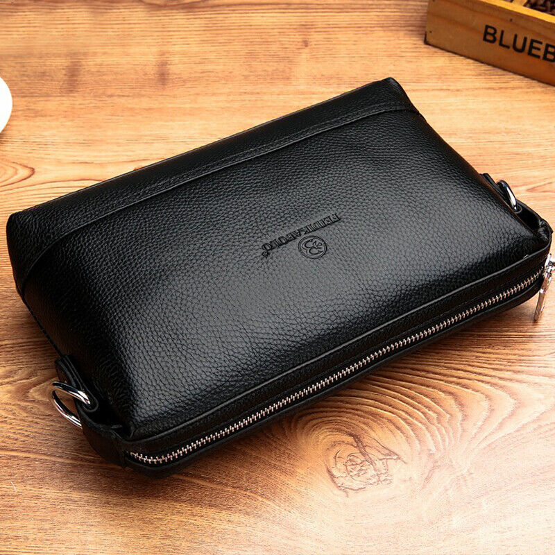 100% Genuine Leather Business Men's Clutch Wallet Shoulder Bags Large Capacity
